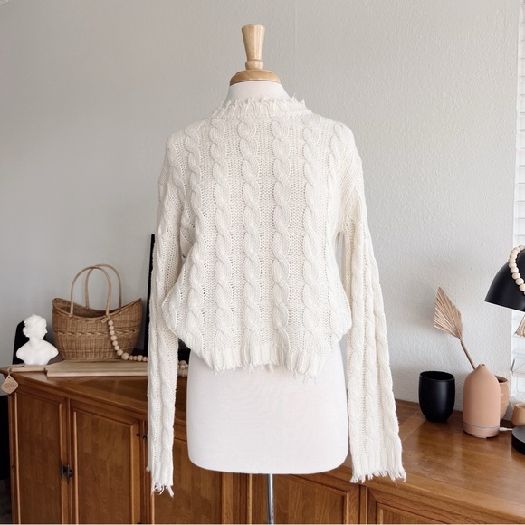 CREAM WOVEN DISTRESSED SEAMED SWEATER #0310 - Picture 6 of 6